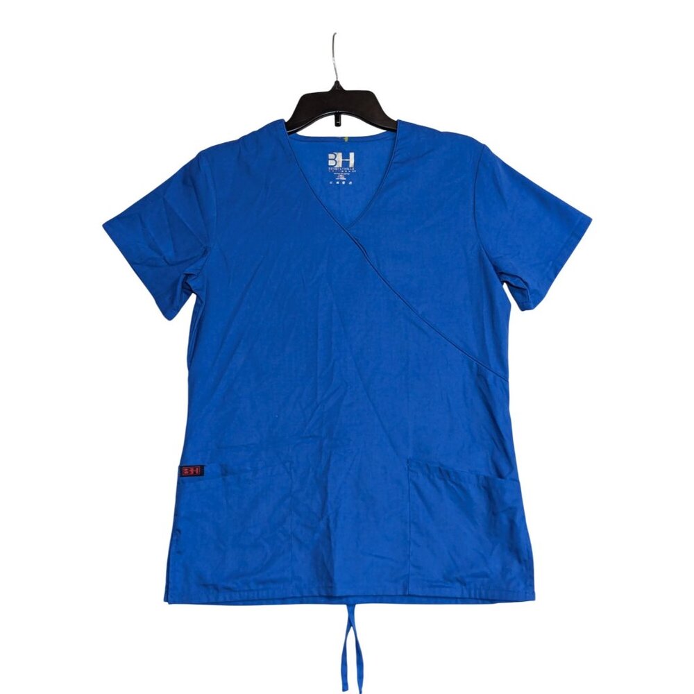 Beverly Hills Uniforms Womens Blue V-Neck Scrub Top With Pockets XS